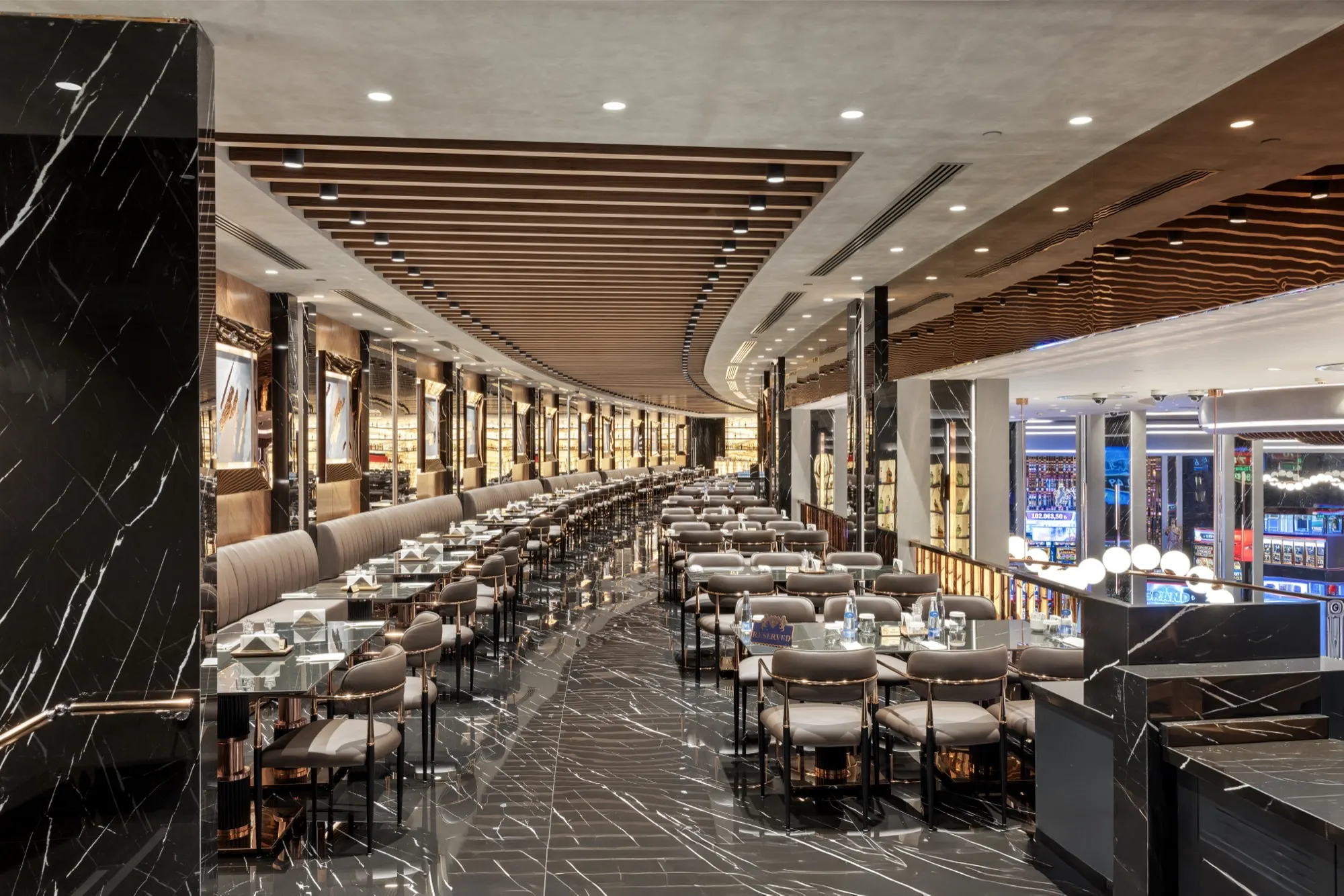 The casino restaurant with marble floors